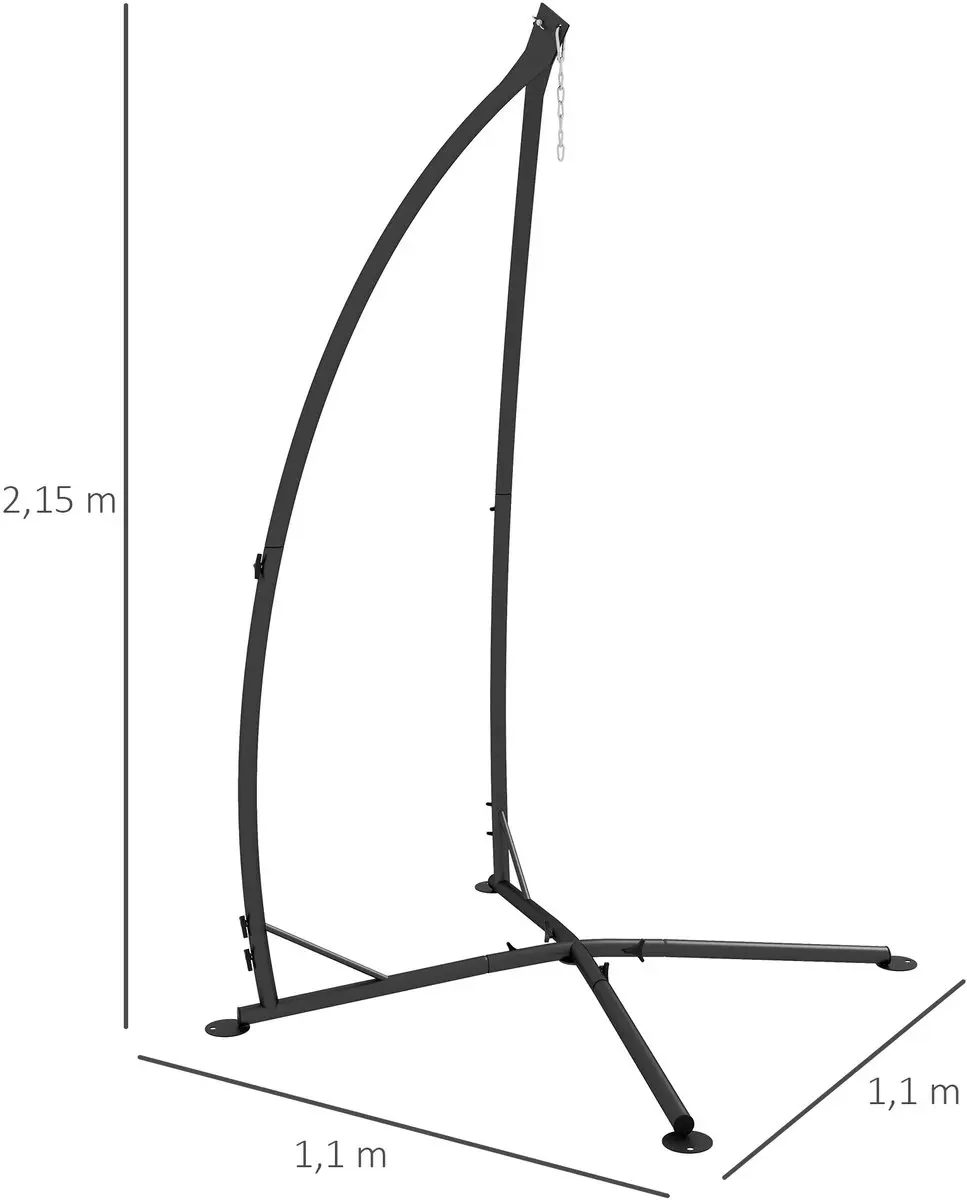 Outsunny Hangmatstoelstandaard 110x110x215cm - Zwart