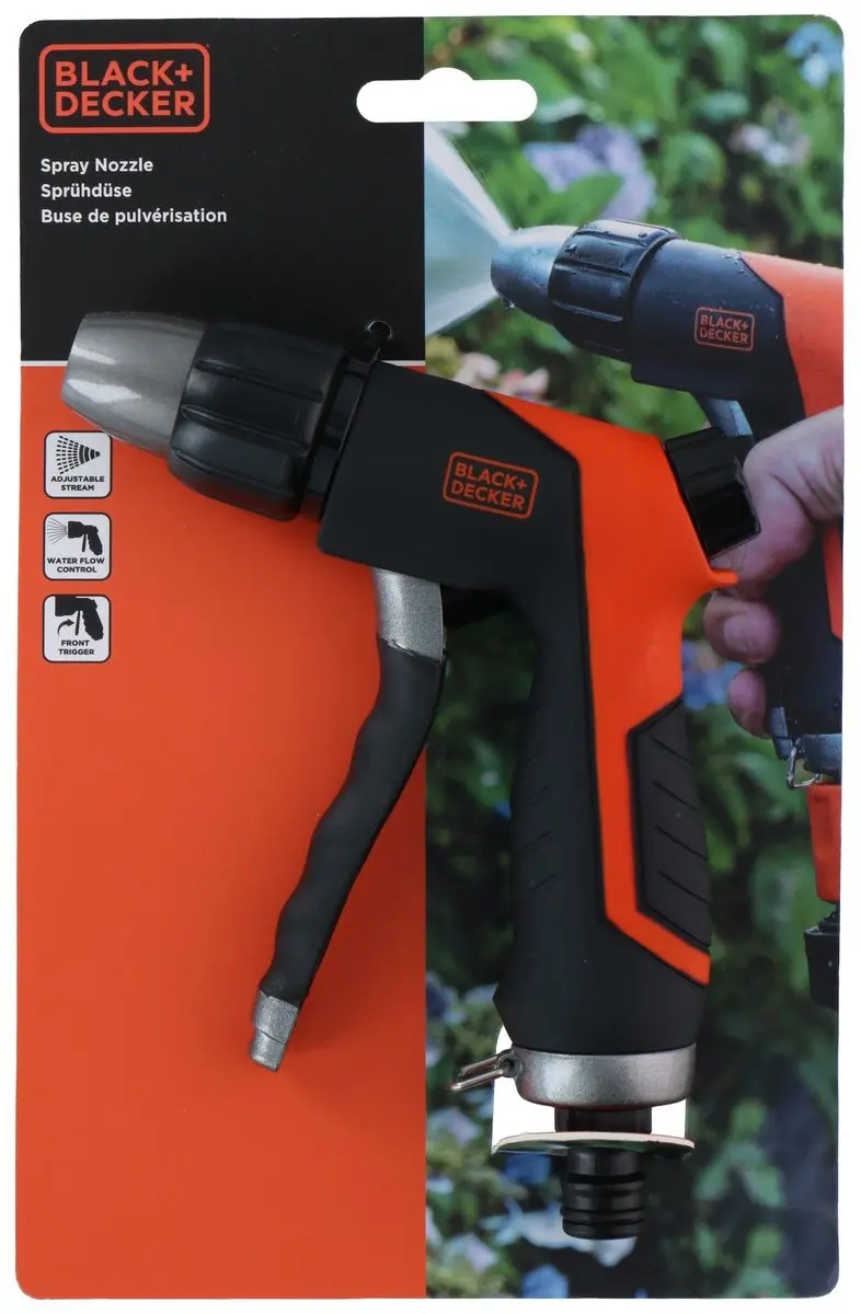 BLACK+DECKER Sproeikop voor Tuinslang - 4 standen - Zwart/Oranje