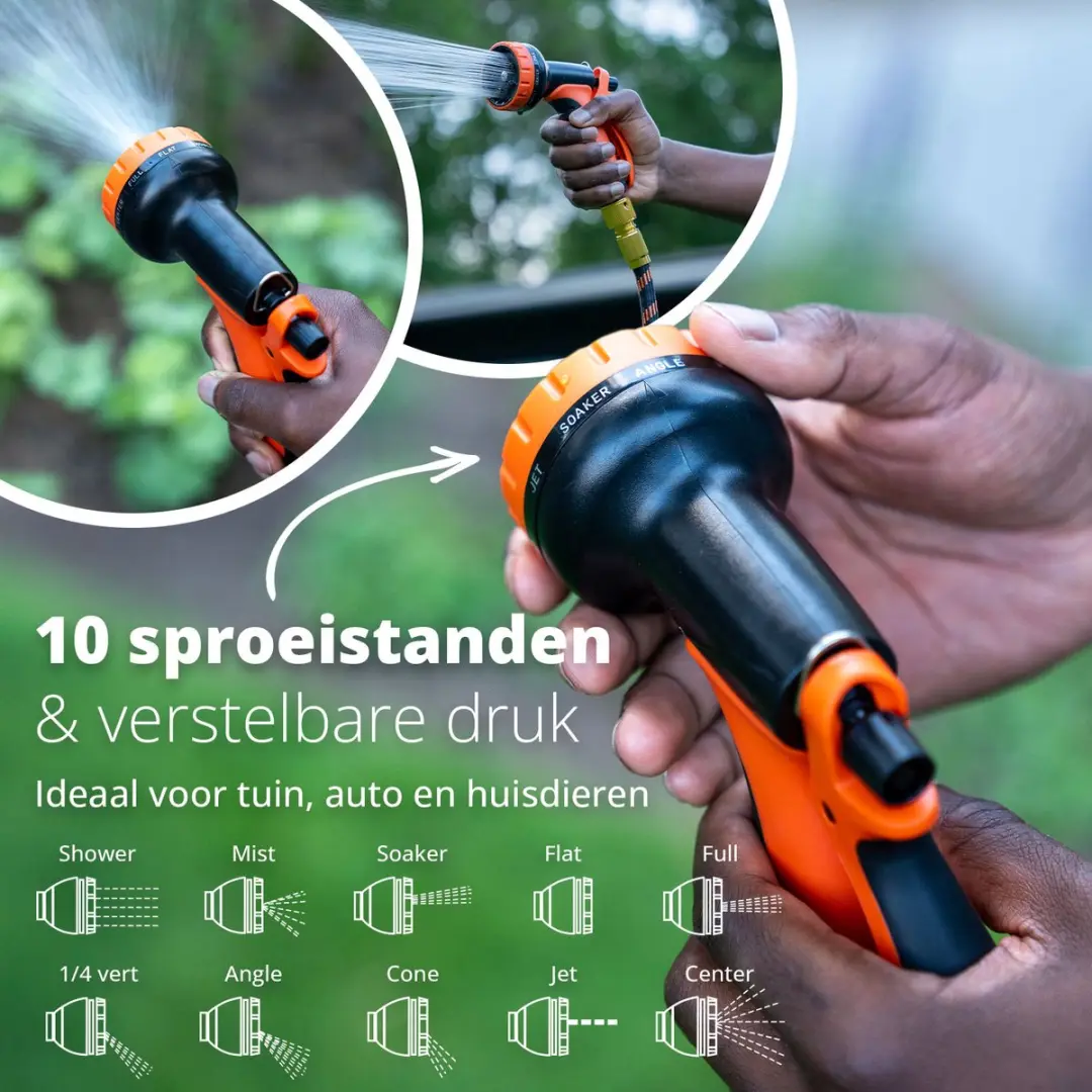FlinQ Uitrekbare Tuinslang 15m - Zwart/Oranje