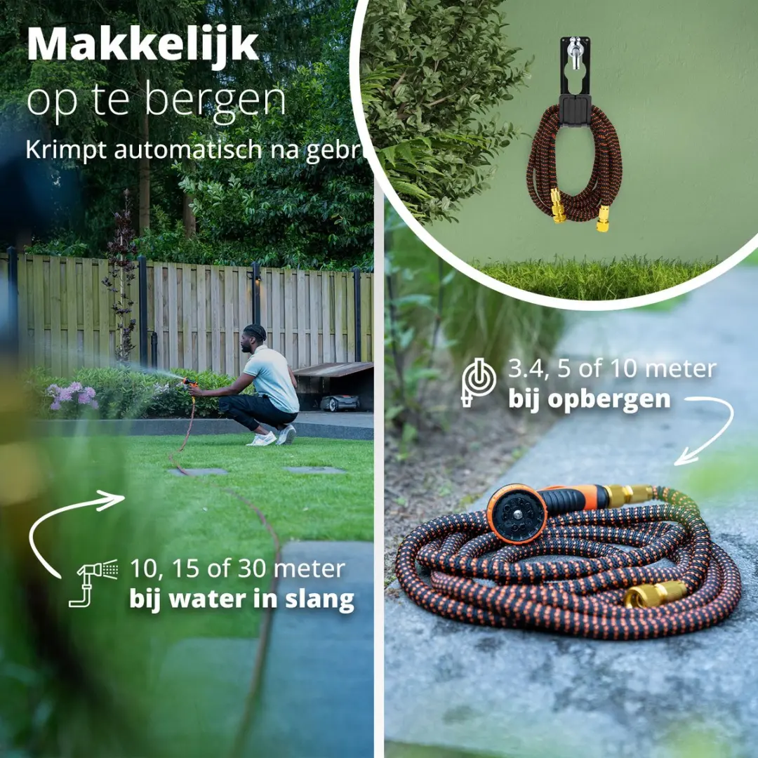 FlinQ Uitrekbare Tuinslang 15m - Zwart/Oranje