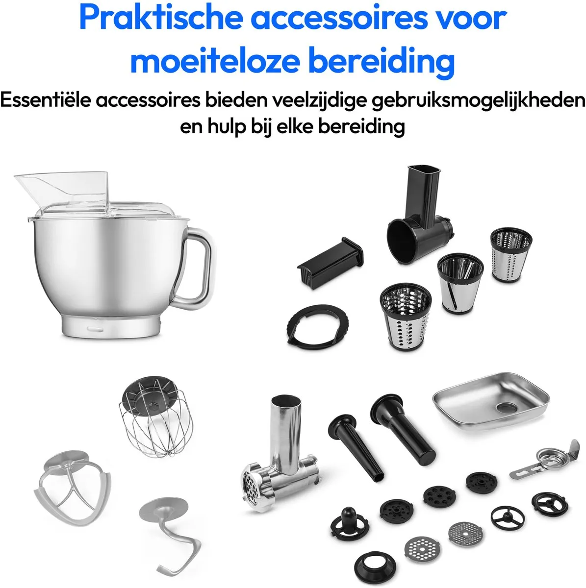 Medion MD12600 Keukenmachine met Vleesmolen 800W - 8 Snelheden - Titanium