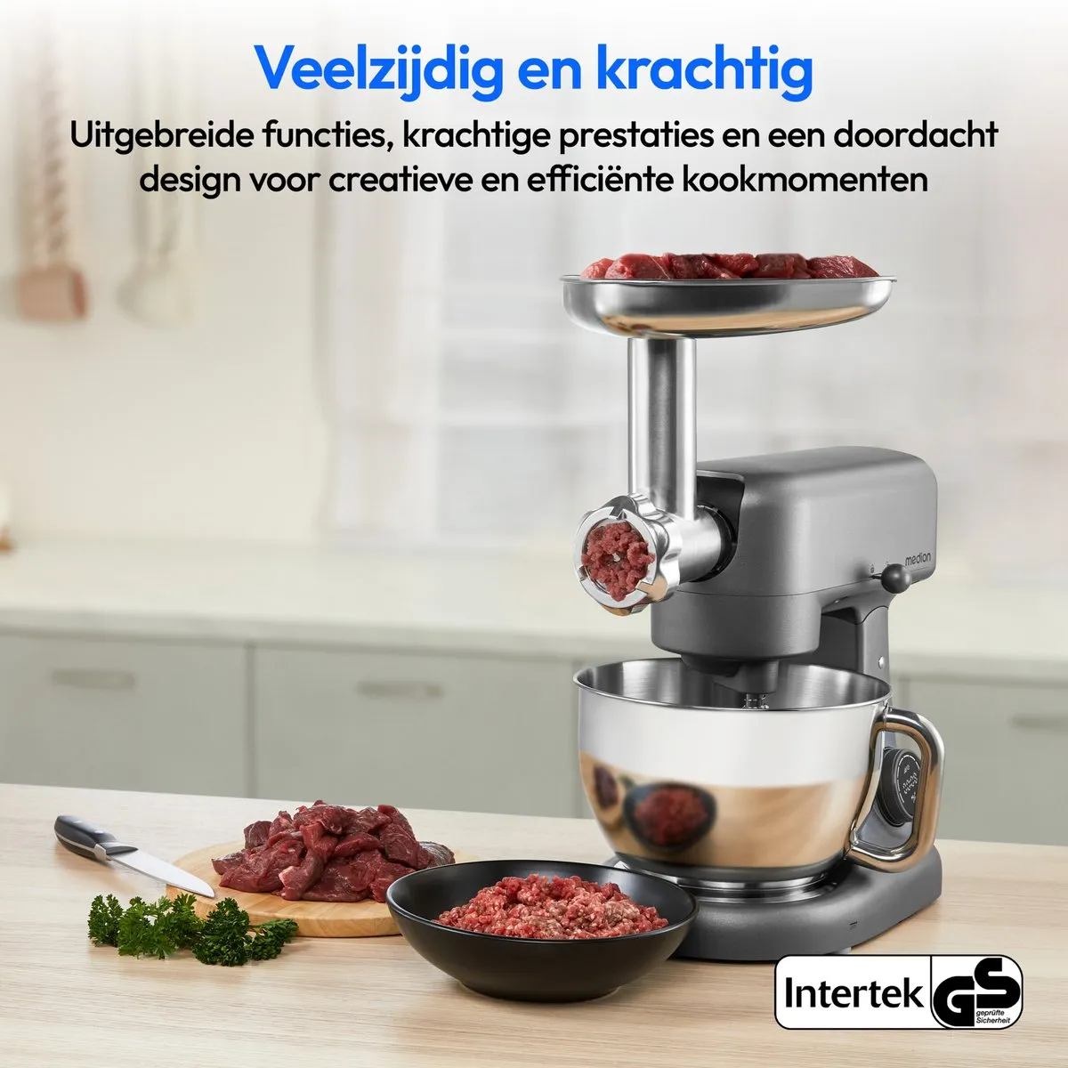 Medion MD12600 Keukenmachine met Vleesmolen 800W - 8 Snelheden - Titanium