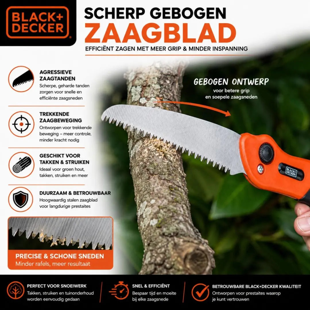 BLACK+DECKER Takkenzaag Opvouwbaar - 22,5cm Oranje/Zwart - afbeelding 3 van 6