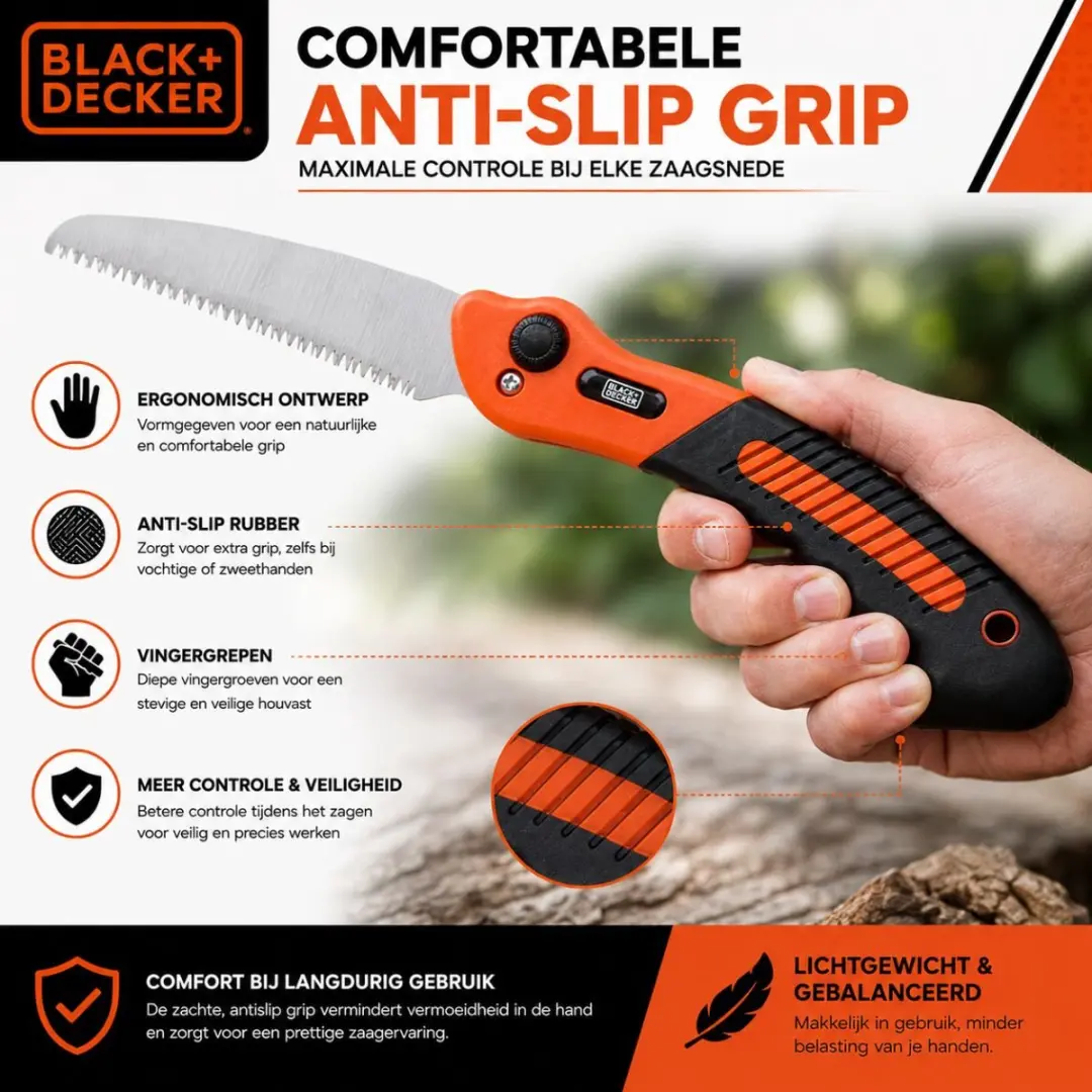 BLACK+DECKER Takkenzaag Opvouwbaar - 22,5cm Oranje/Zwart - afbeelding 4 van 6