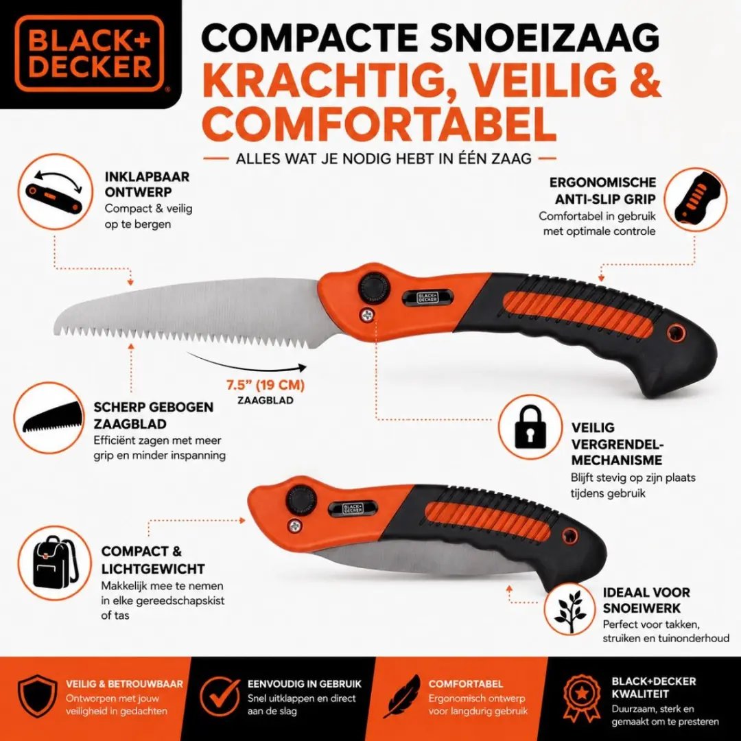 BLACK+DECKER Takkenzaag Opvouwbaar - 22,5cm Oranje/Zwart - afbeelding 2 van 6