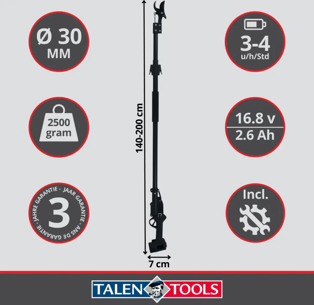 Talen Tools Elektrische Snoeischaar Telescopisch 140-200cm - 2x Accu