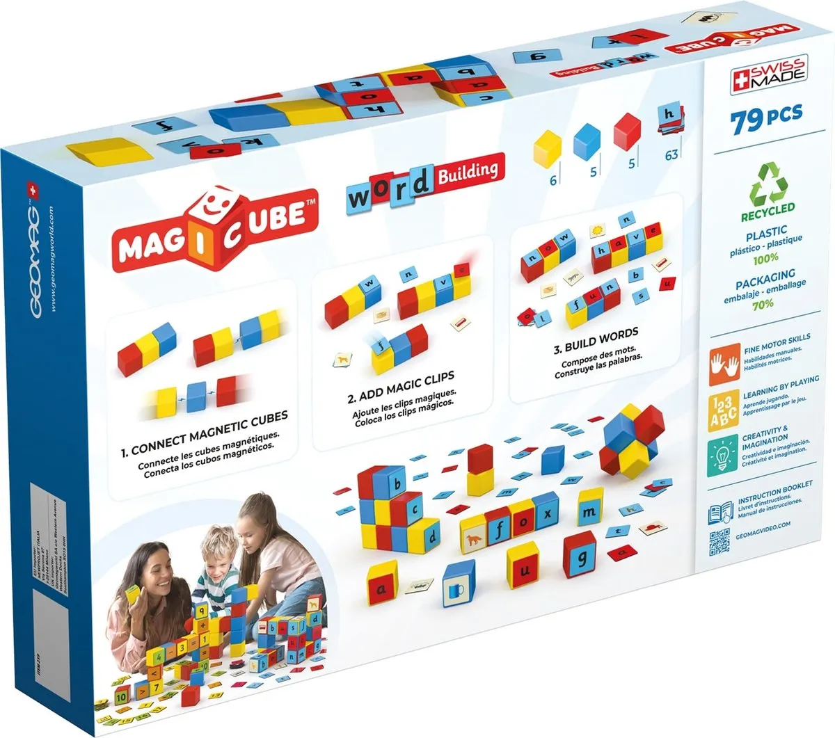 Geomag MagiCube Mijn Eerste 100 Woorden - 79-delig - Geel/Blauw/Rood