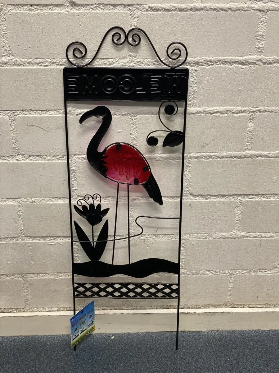Impuls Tuinsteker Welcome Flamingo - Metaal & Glas - 68 cm
