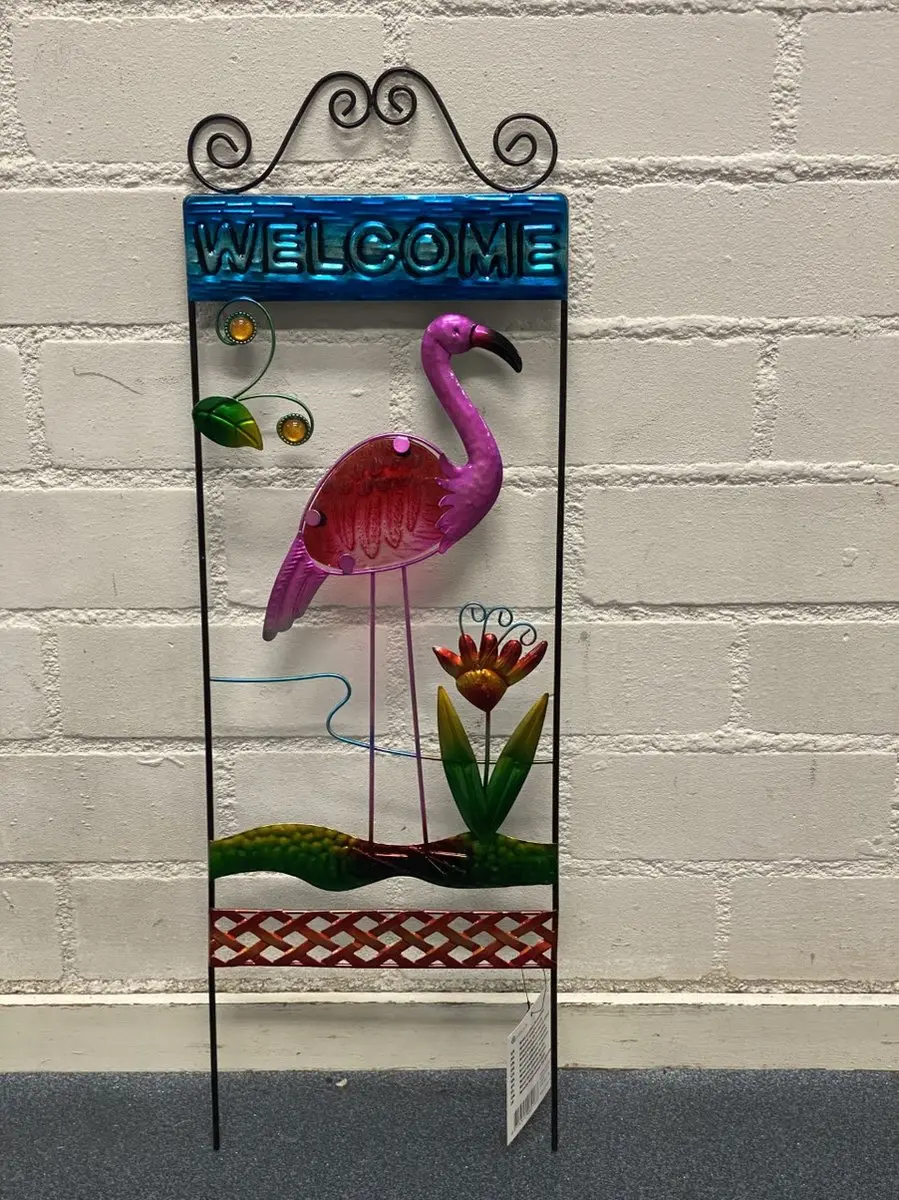 Impuls Tuinsteker Welcome Flamingo - Metaal & Glas - 68 cm