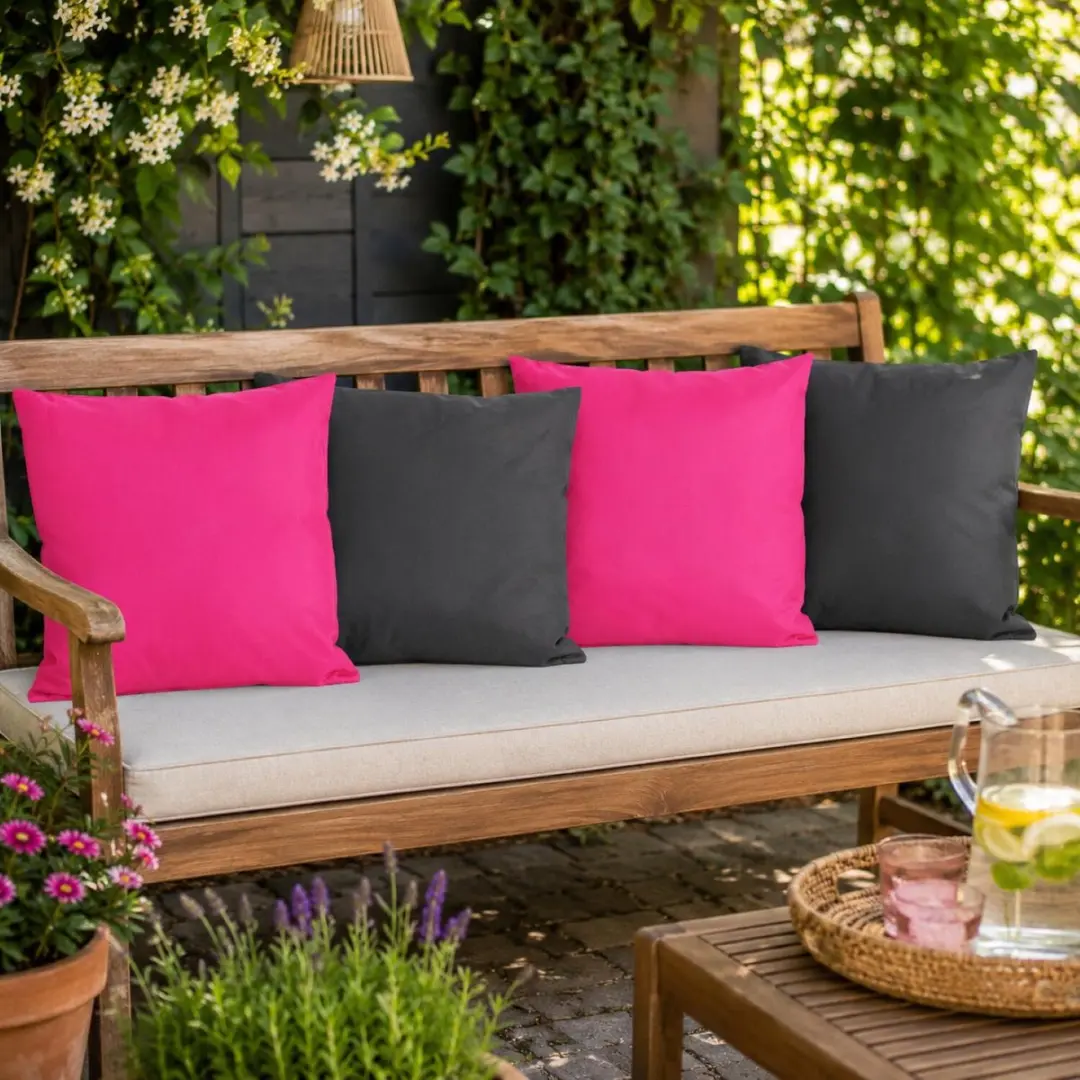 Anna's Collection Bankkussens 45x45cm - 4 Stuks - Fuchsia/Anthraciet - afbeelding 6 van 6