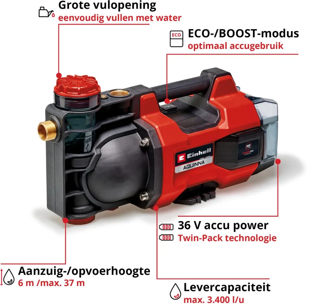 Einhell Accu Tuinpomp AQUINNA 36/34 Li Solo - 36V - 3400 l/u