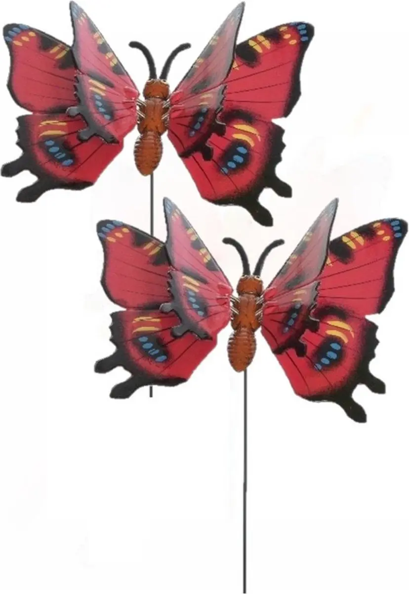 Decoris Tuin Vlinder op Stok - Rood - 12x70cm - Metaal