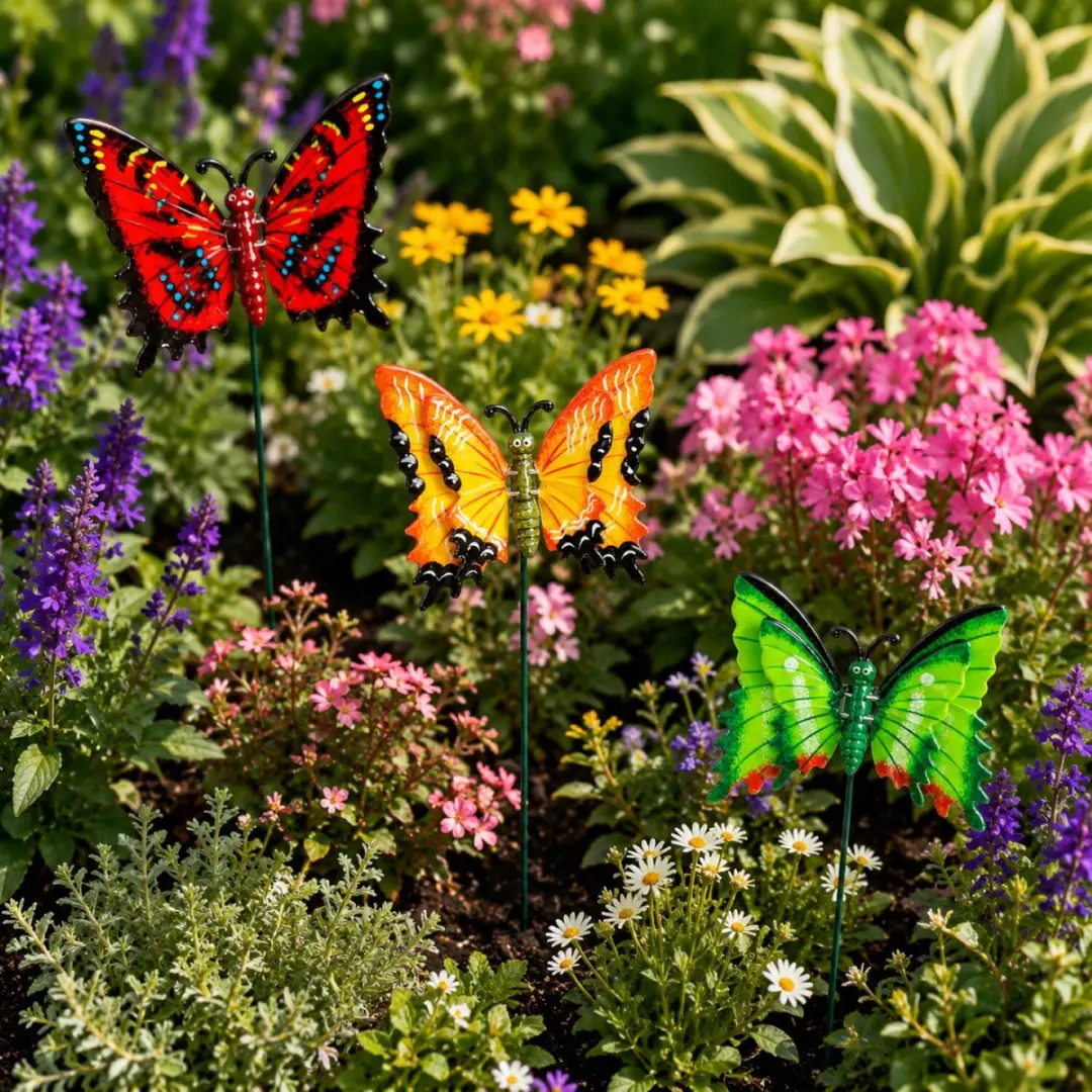 Decoris Tuin Vlinder op Stok - Rood - 12x70cm - Metaal - afbeelding 6 van 6