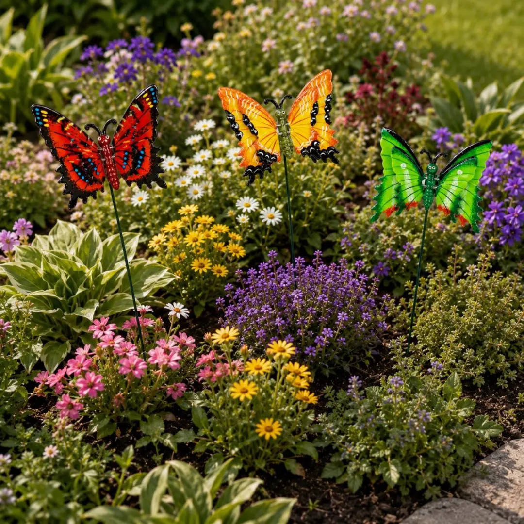Decoris Tuin Vlinder op Stok - Rood - 12x70cm - Metaal