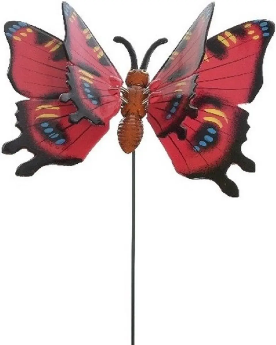 Decoris Tuin Vlinder op Stok - Rood - 12x70cm - Metaal