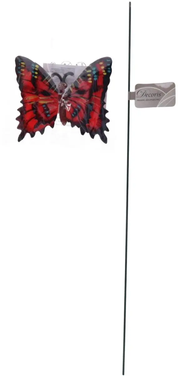 Decoris Tuin Vlinder op Stok - Rood - 12x70cm - Metaal