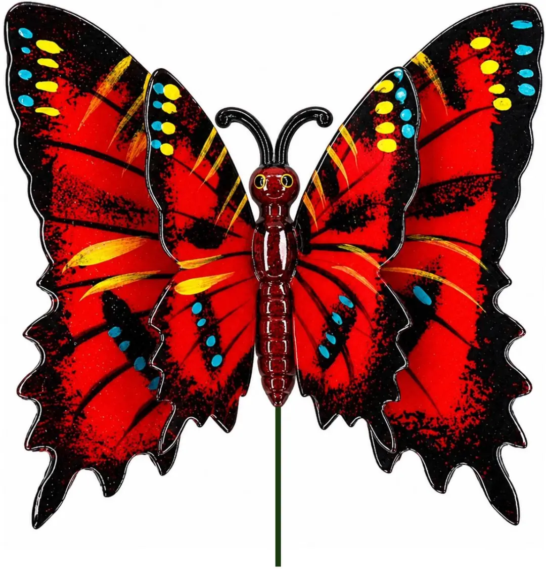 Decoris Tuin Vlinder op Stok - Rood - 12x70cm - Metaal