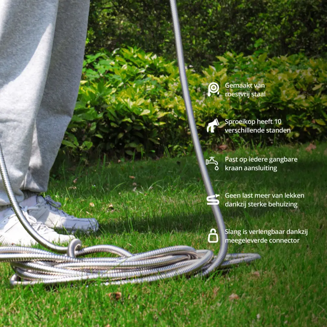 FlinQ RVS Flexibele Tuinslang 30m - met Sproeikop