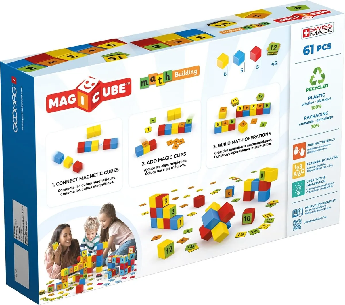 Geomag Magicube Math Building 61 Stuks - Rood/Geel/Blauw