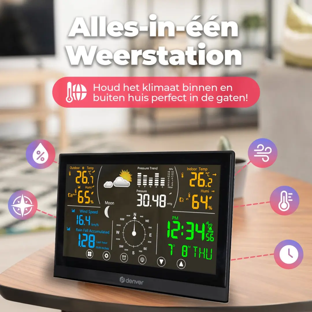 Denver WS650 Weerstation 8-in-1 - Draadloze Buitensensor - Zwart/Wit