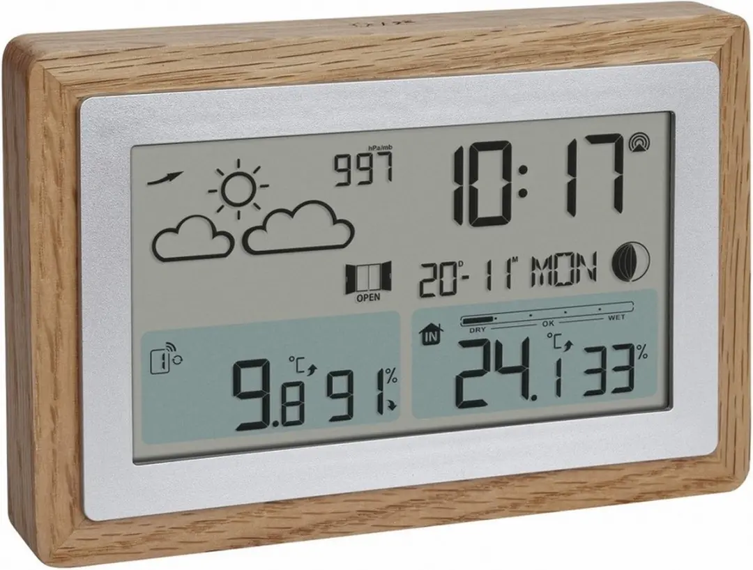 TFA Dostmann OAK 35.1167.54 Draadloos Weerstation - 3 Sensoren - Eiken/Zilver