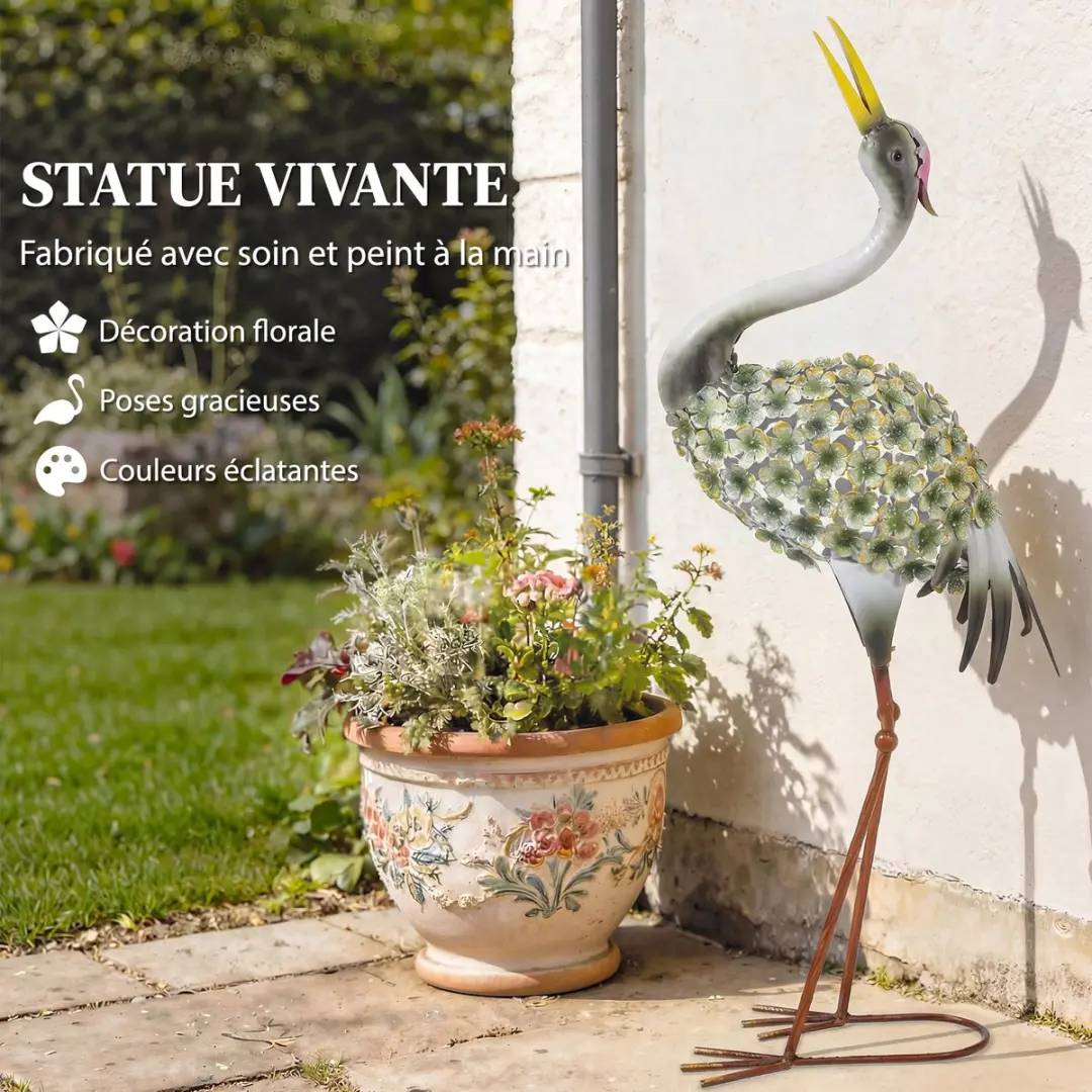 Outsunny Tuinbeeld Reiger Metaal - 26x17x71cm Groen