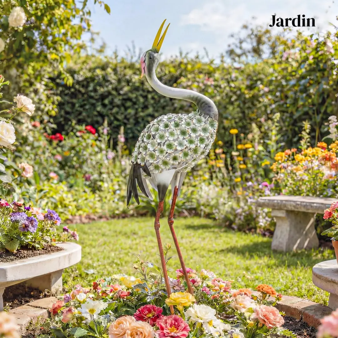 Outsunny Tuinbeeld Reiger Metaal - 26x17x71cm Groen