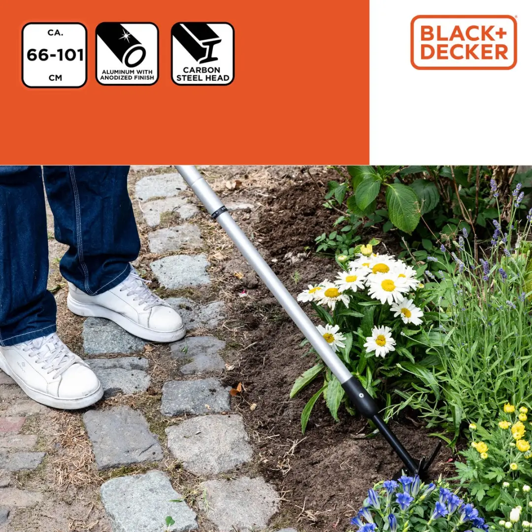 BLACK+DECKER Cultivator met Schoffel - Koolstofstaal 3-tanden - 66-101cm