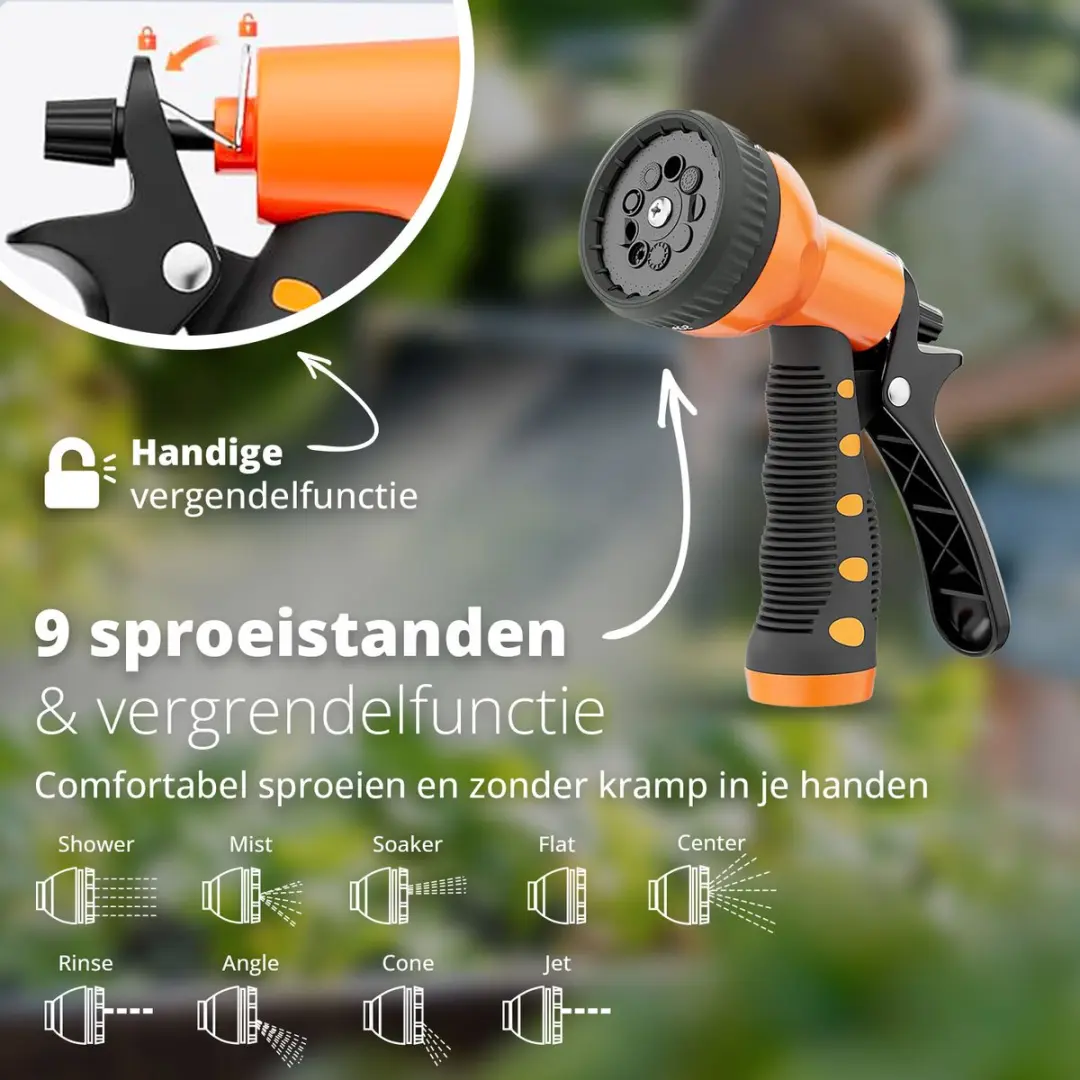 FlinQ Tuinslanghaspel 10m Automatisch - 180° Draaibaar - 9 Sproeistanden - Zwart