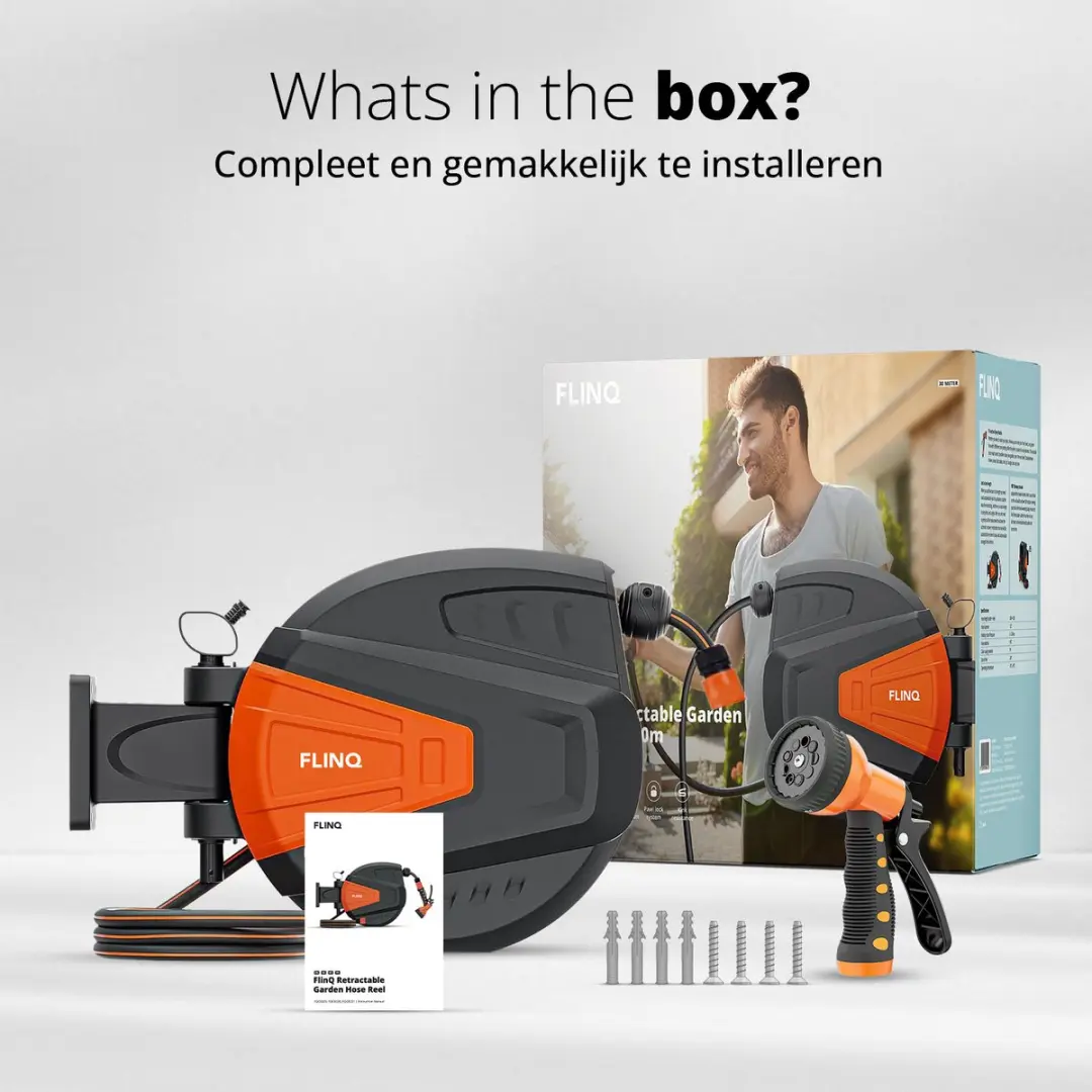 FlinQ Tuinslanghaspel 10m Automatisch - 180° Draaibaar - 9 Sproeistanden - Zwart