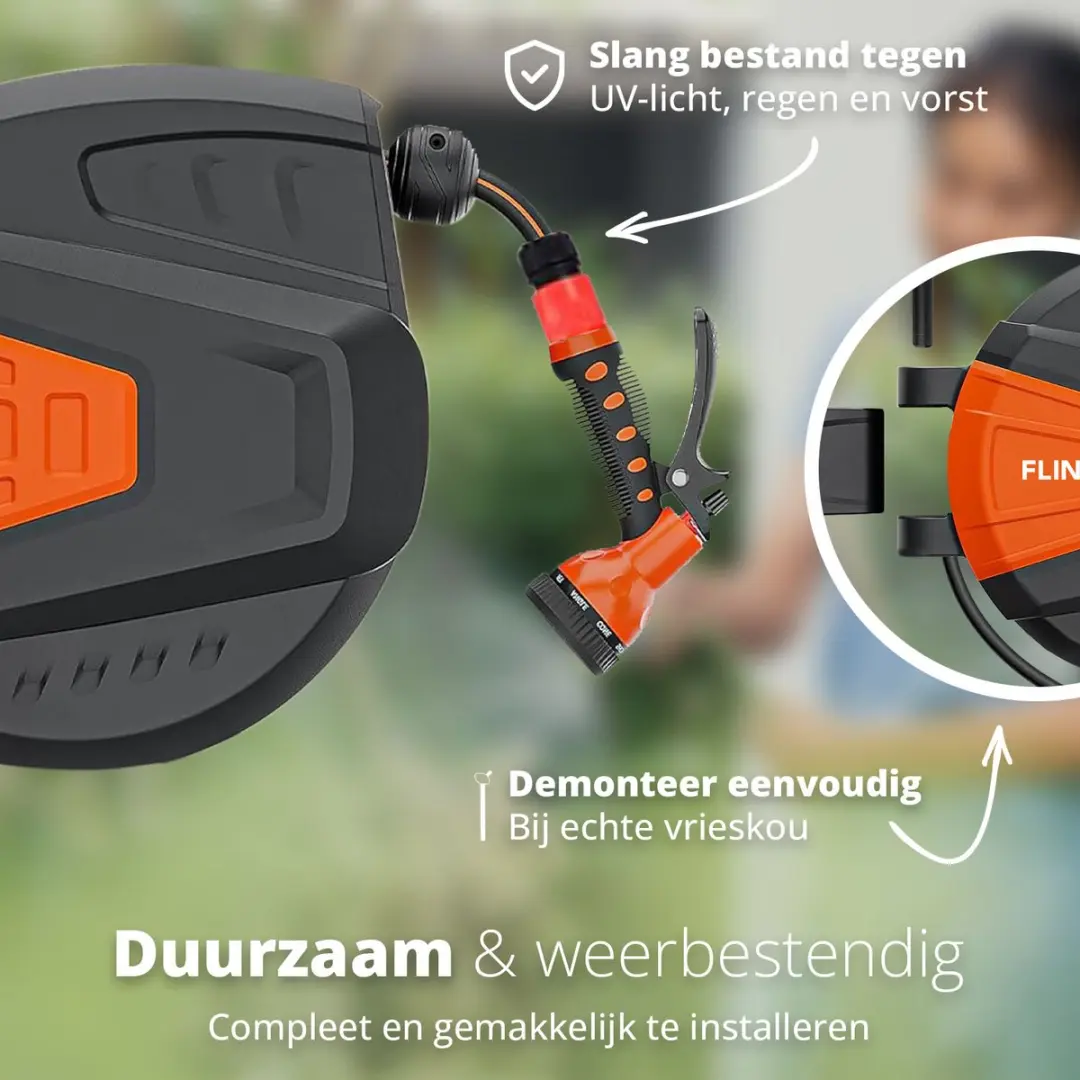 FlinQ Tuinslanghaspel 10m Automatisch - 180° Draaibaar - 9 Sproeistanden - Zwart