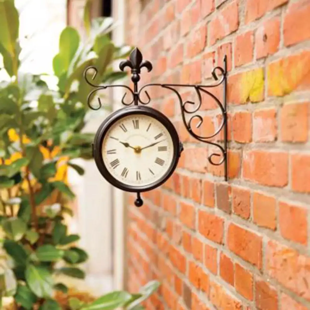 Esschert Design Stationsklok met Thermometer - 24,7 cm - Bruin
