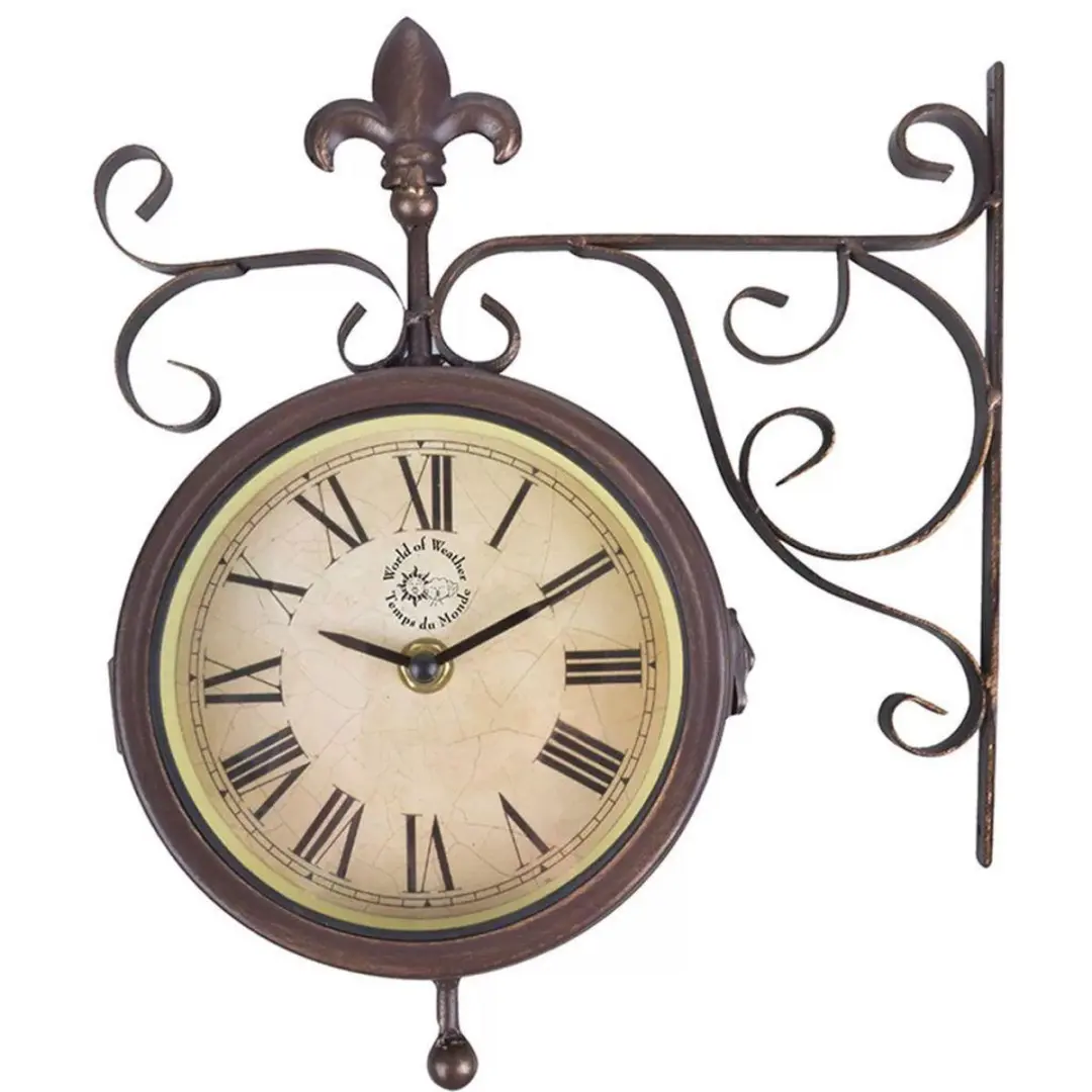 Esschert Design Stationsklok met Thermometer - 24,7 cm - Bruin