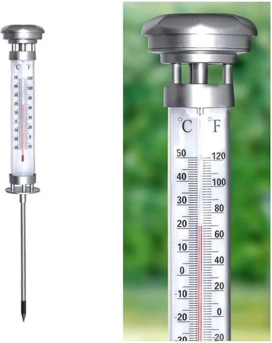 Grundig Solar Tuinlamp 1 LED - Thermometer - Aluminium
