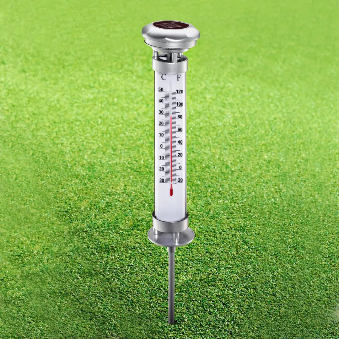 Grundig Solar Tuinlamp 1 LED - Thermometer - Aluminium