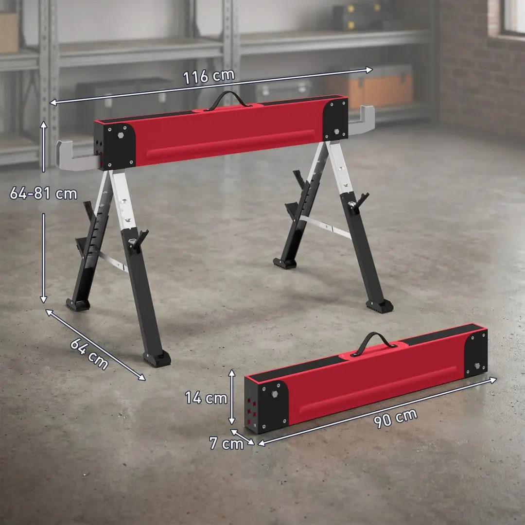 Homcom Zaagbokken Metaal 116L x 64B x 64-81Hcm - 1160 kg - Rood