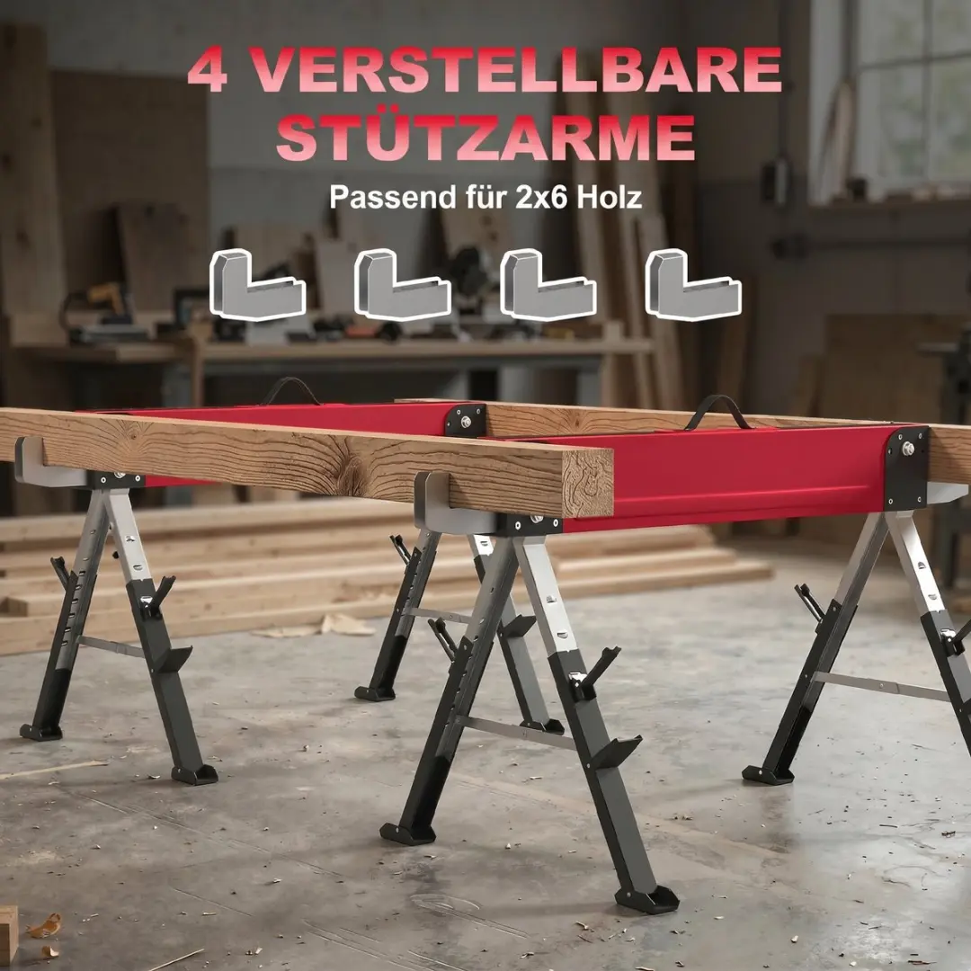 Homcom Zaagbokken Metaal 116L x 64B x 64-81Hcm - 1160 kg - Rood