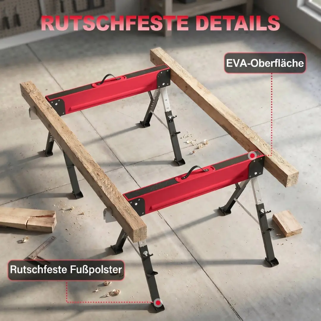 Homcom Zaagbokken Metaal 116L x 64B x 64-81Hcm - 1160 kg - Rood