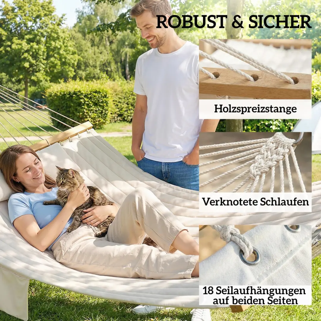 Outsunny Hangmat Beukenhout Polyester 325x140cm - 2 Personen - Crèmewit
