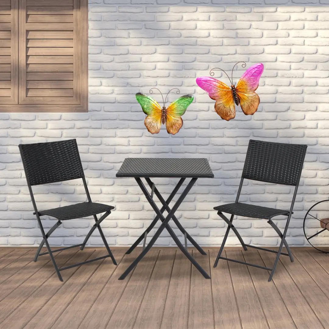 Anna's Collection Vlinders Wanddecoratie - 2x - Groen/Roze - 32x24cm & 44x32cm