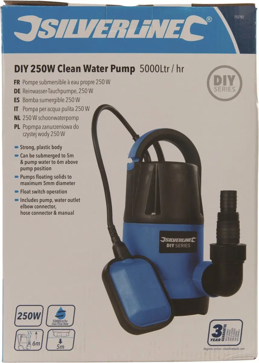 Silverline Schoonwaterpomp 250W - 5000L/u - 5m Dompeldiepte