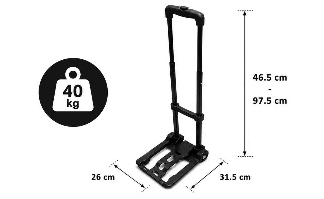 Kortpack Inklapbare Hand Trolley - 40kg - Zwart