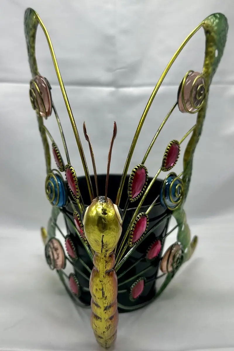 Impuls Metalen Vlinder Plantenhouder - Meerkleurig - 27x19x12cm