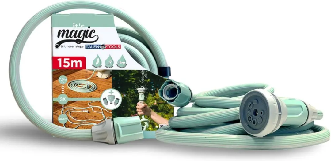 Talen Tools Tuinslang Magic 15m - 1/2 inch - Groeislang met 6-functies broespistool