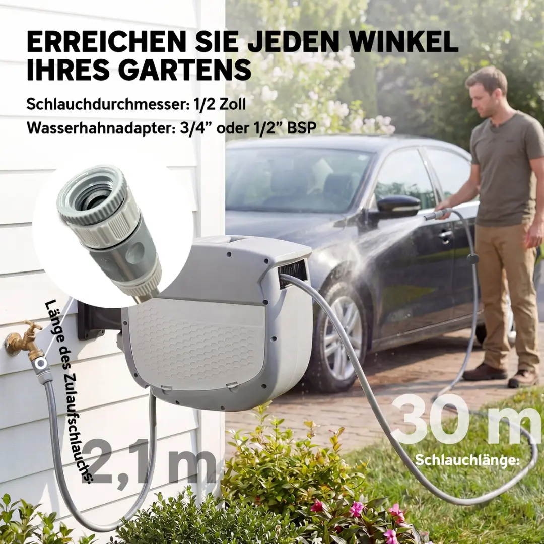 Outsunny Slanghaspel 30m - Grijs