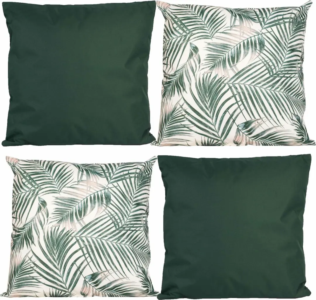 Anna's Collection Tuinkussens Groen Palmprint 45x45cm - 4 Stuks
