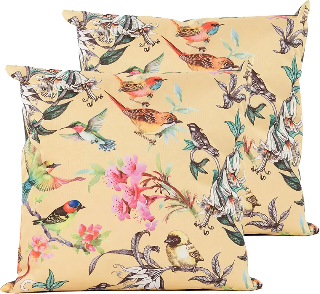 Anna's Collection Sierkussen Vogels Geel 60x60cm