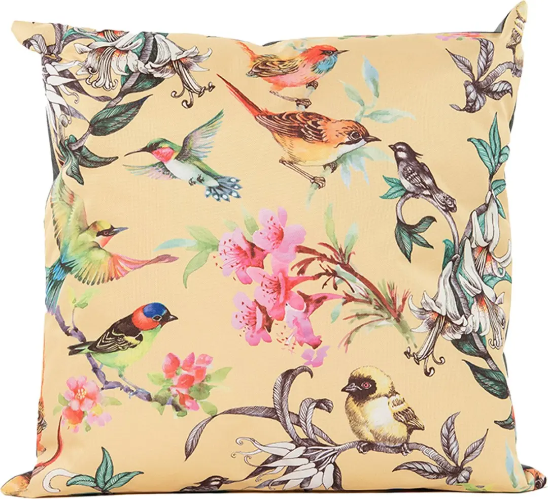 Anna's Collection Sierkussen Vogels Geel 60x60cm - 2 Stuks