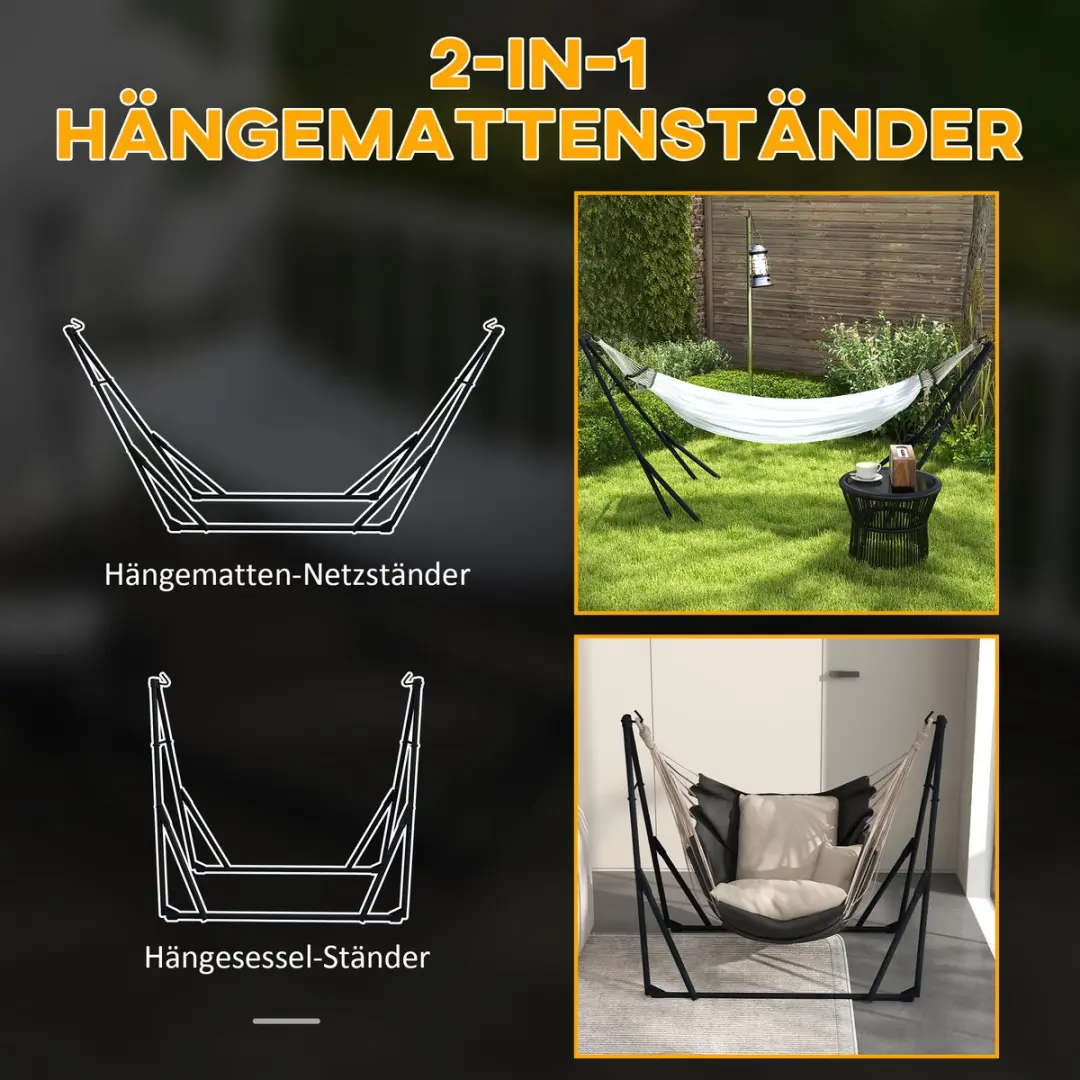 Outsunny Hangmat met Standaard - 120 kg - Zwart