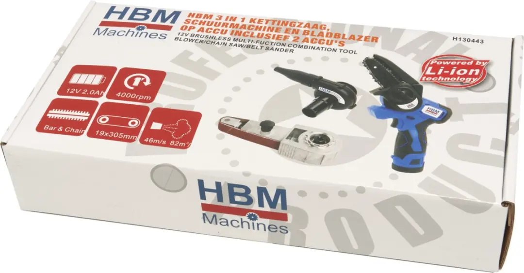 HBM AC10 3-in-1 Accu Kettingzaag Schuurmachine Bladblazer - 2 Accu's